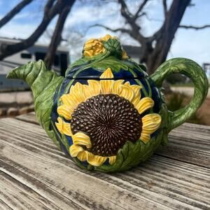 Vintage 1995 Duncan Sunflower Teapot 3D Hand Painted 32oz DM1883 1884 Signed